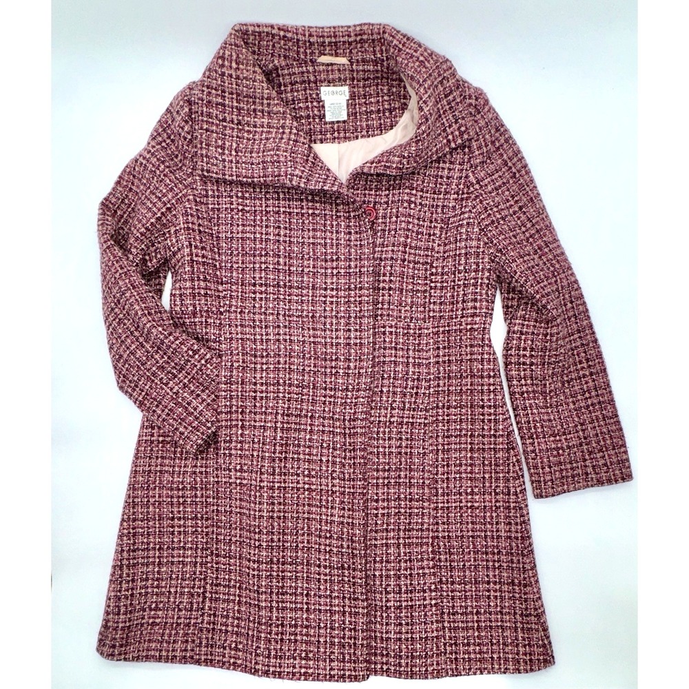 George Boucle Basketweave Coat Maroon Pink Red Peach Tweed Jacket Women's Sz L‎